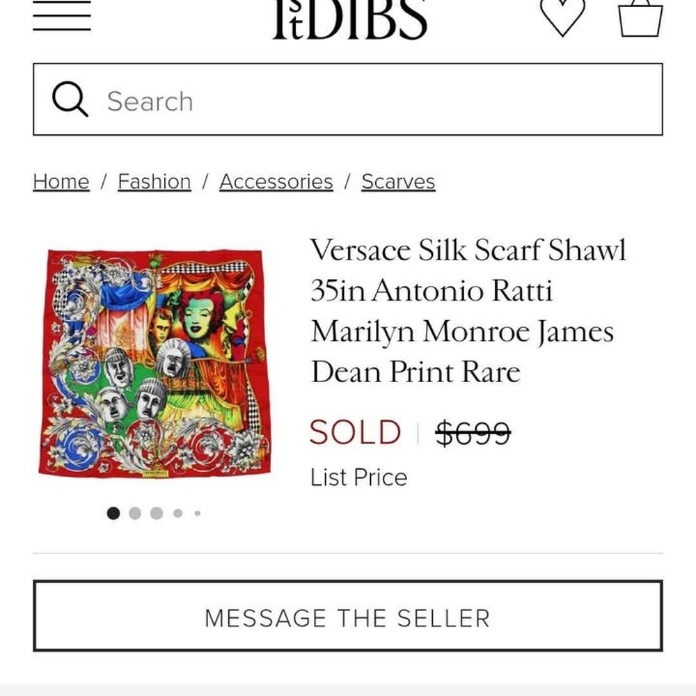 Versace Red Silk Scarf with James Dean And Marilyn Monroe